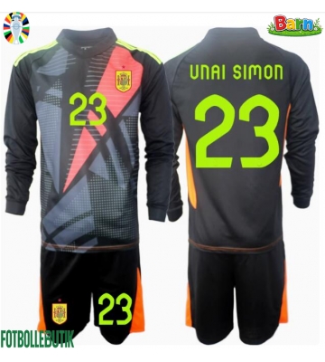 Spanien Unai Simon #23 Målvakt Bortaställ Barn EM 2024 Långärmad (+ Korta byxor)